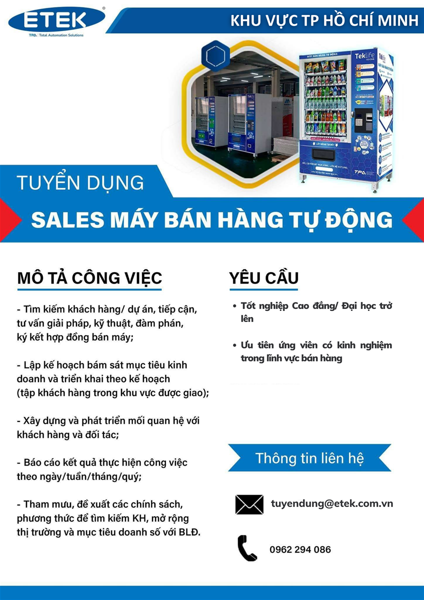 HỒ CHÍ MINH - TUYỂN DỤNG SALES MÁY BÁN HÀNG TỰ ĐỘNG