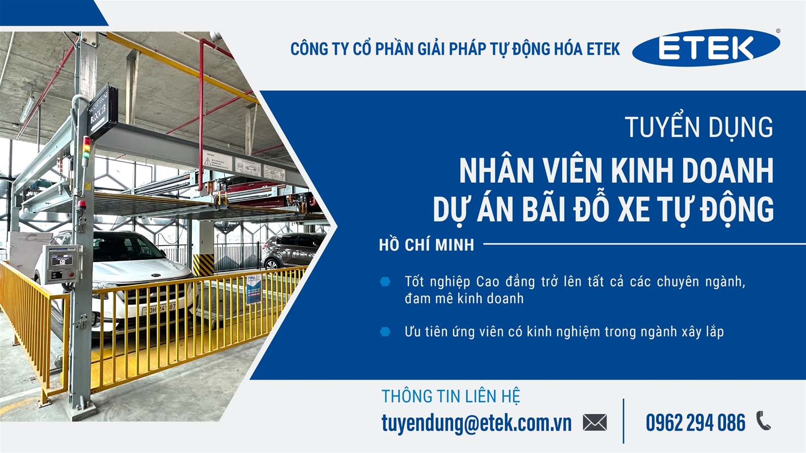 HCM - TUYỂN DỤNG NHÂN VIÊN KINH DOANH DỰ ÁN BÃI ĐỖ XE TỰ ĐỘNG