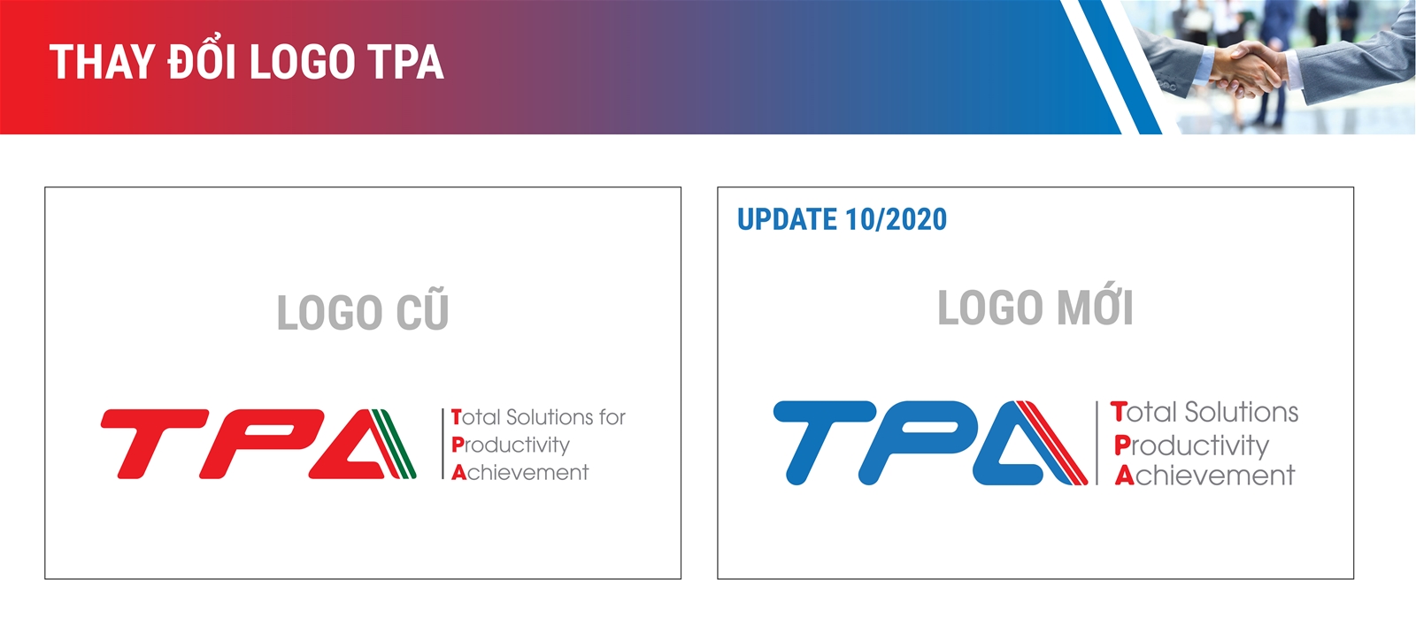 Hình ảnh logo và bộ nhận diện thương hiệu TPA được thay đổi 