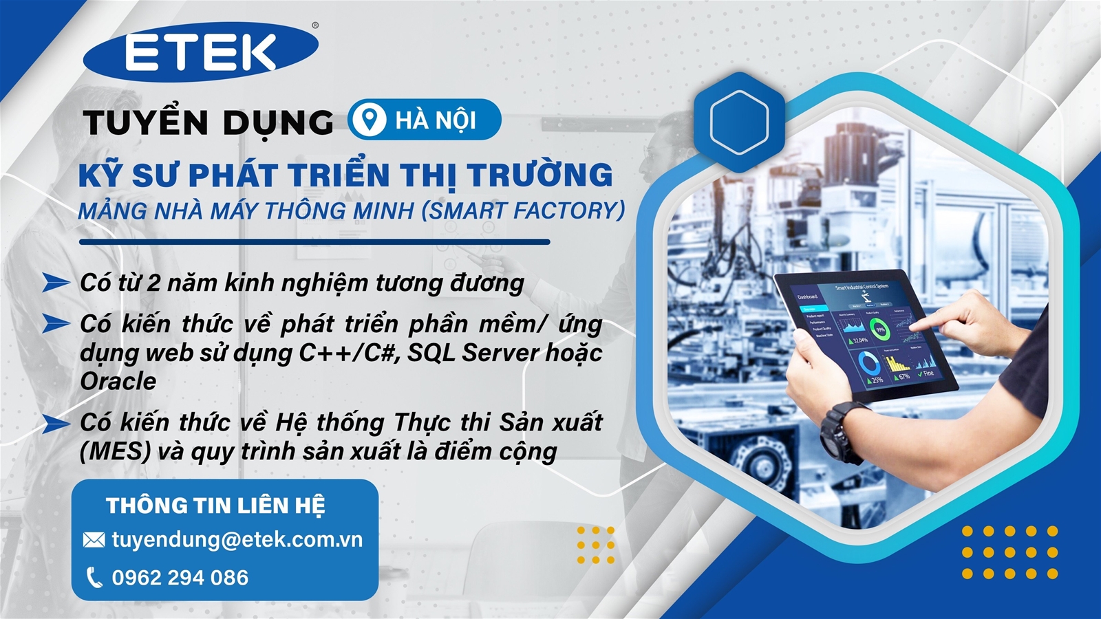 KỸ SƯ PHÁT TRIỂN THỊ TRƯỜNG MẢNG NHÀ MÁY THÔNG MINH (SMART FACTORY)