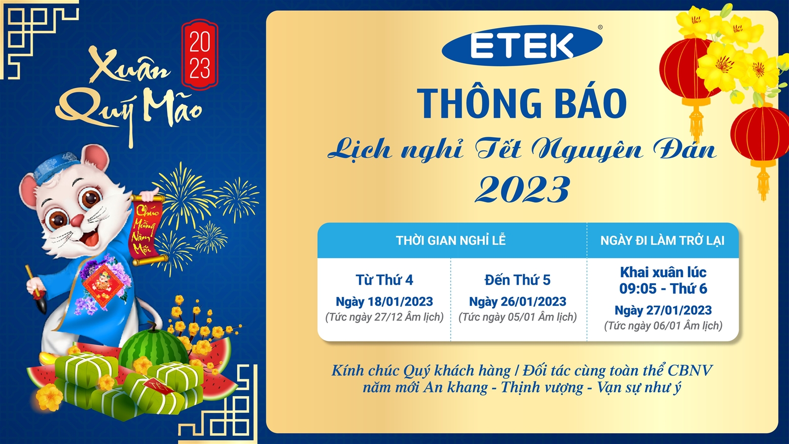 ETEK thông báo lịch nghỉ Tết Nguyên Đán