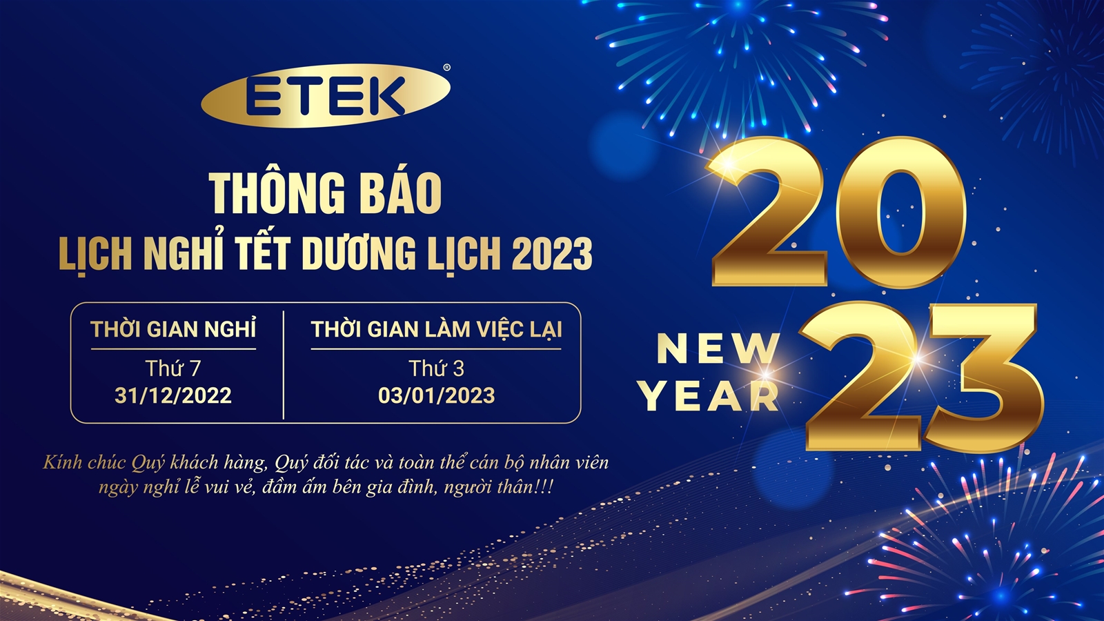 THÔNG BÁO LỊCH NGHỈ TẾT DƯƠNG LỊCH 2023